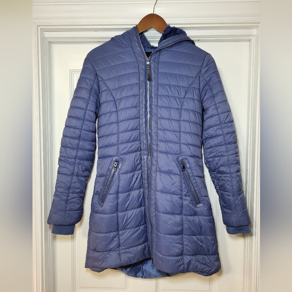 Pacific Trail Long Lightweight Blue Hooded Puffer Winter Jacket Women's Medium - Picture 1 of 8